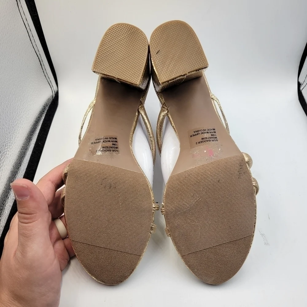 Sugar Gold Badger 2 Strappy Block Heels Sz 10